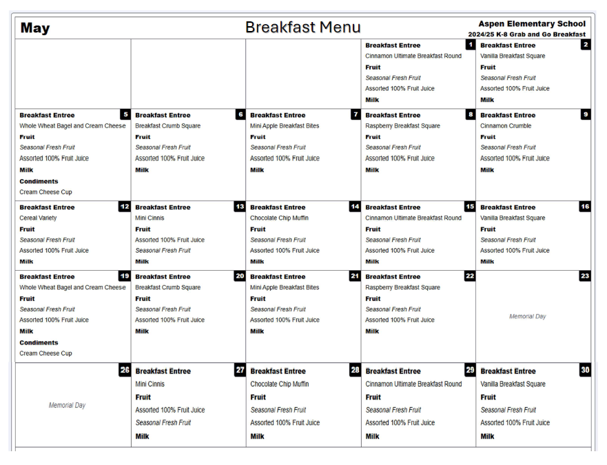 October Breakfast Menu